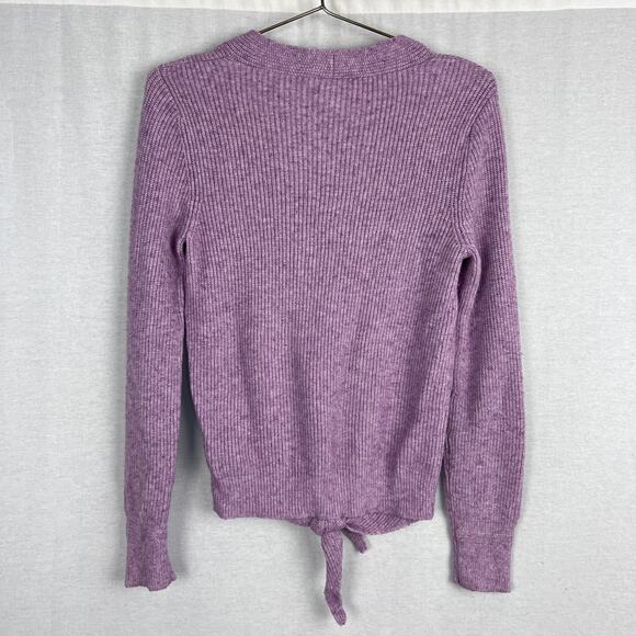 Anthropologie Sweater Purple Pointelle Tie Front Pullover Feminine Cozy Fall - Picture 5 of 7
